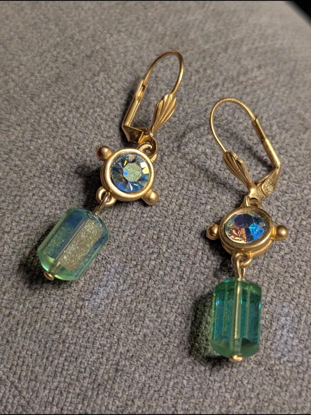 Aqua-Tone Drop Earrings with Blue-Green Crystals
